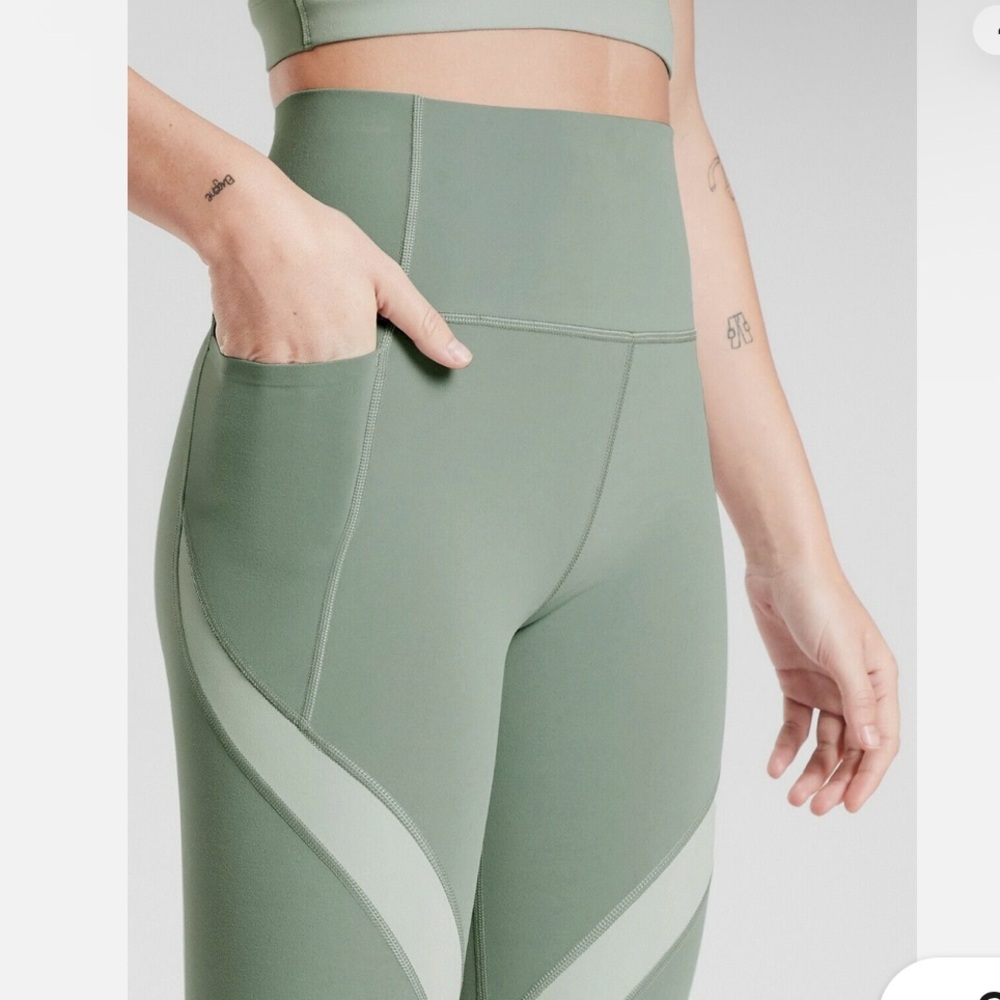 Athleta Sage Green Leggings with Striped Detail - Picture 3 of 8